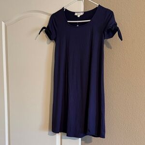Pink Rose Navy Mini Dress with Tie Sleeves